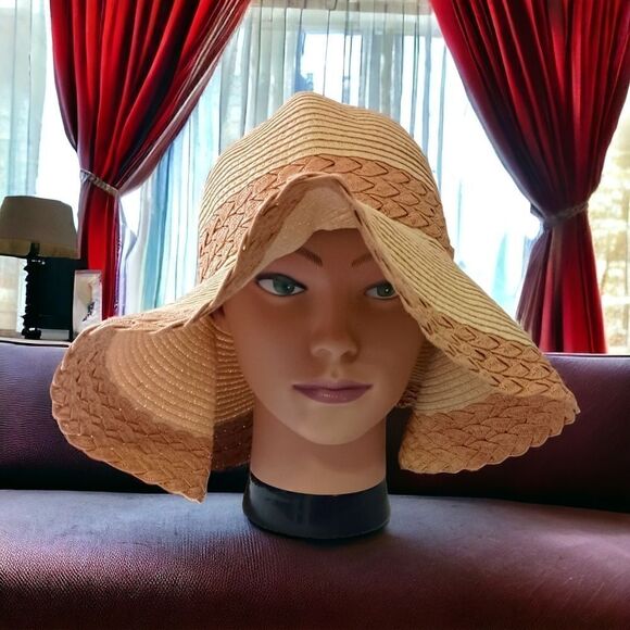 JHats Woven Raffia Floppy Hat Sun Wide Brim Bucket Beige Tan Beach Gardening - Picture 16 of 16